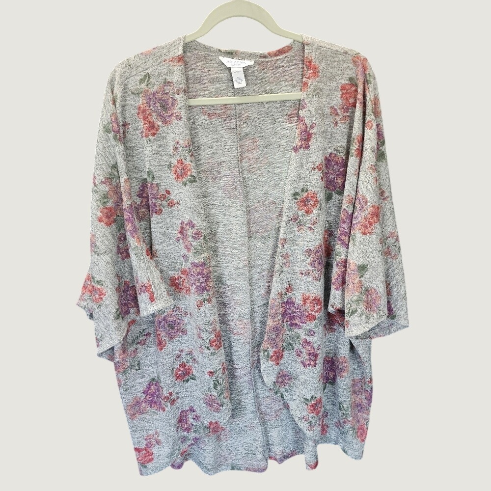 Arizona Jean Co Kimono Cardigan Floral Print XL/XXL Gray
